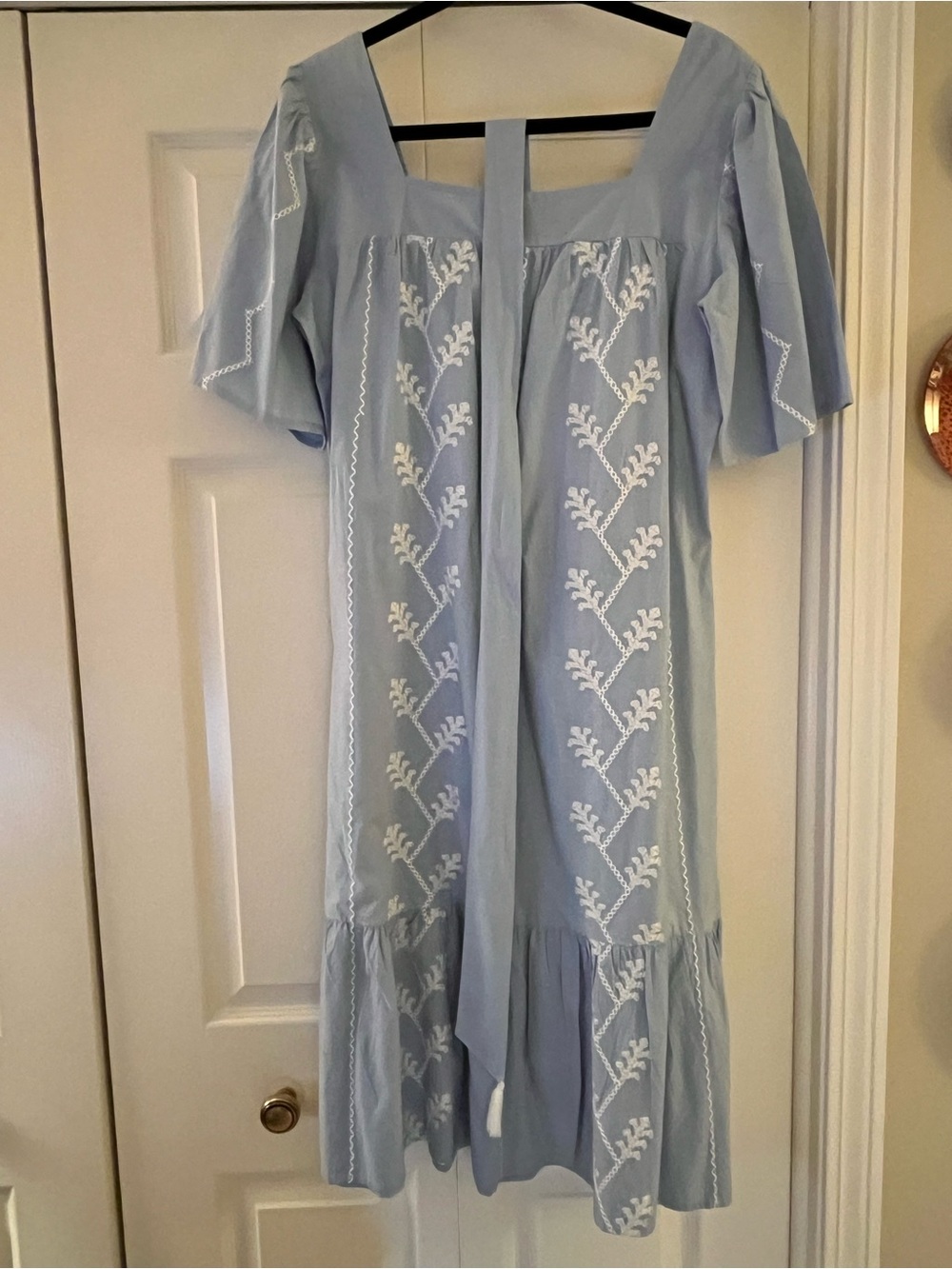 Julia Amory Light Blue Embroidered Midi Dress with White Floral Detail